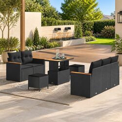 8-Piece Modular Garden Sofa Set - Black Poly Rattan