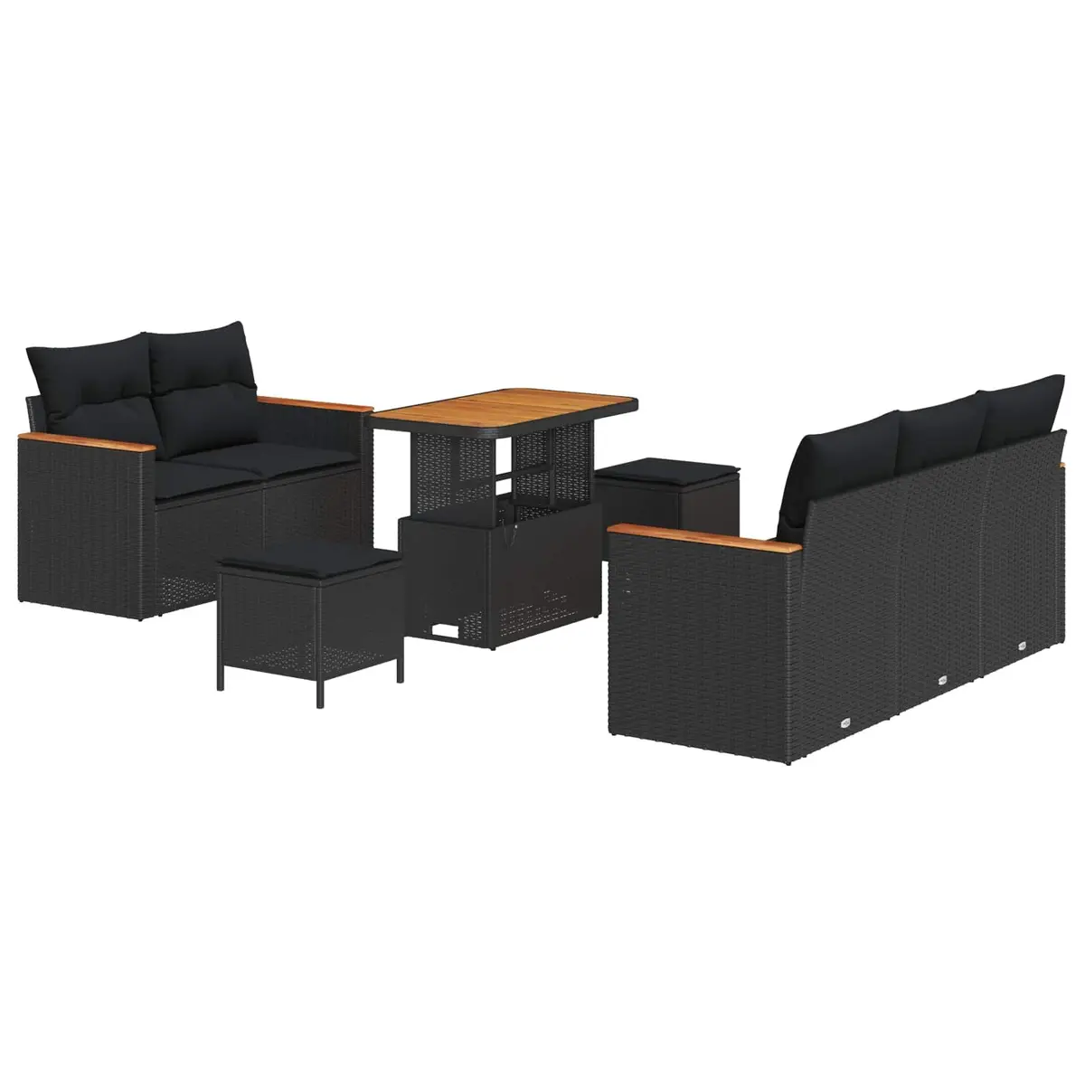 Outdoor Garden Sofa Set 8 Piece Modular Patio Furniture Black Poly Rattan