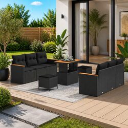 Stylish 9-Piece Outdoor Garden Sofa Set in Black Rattan