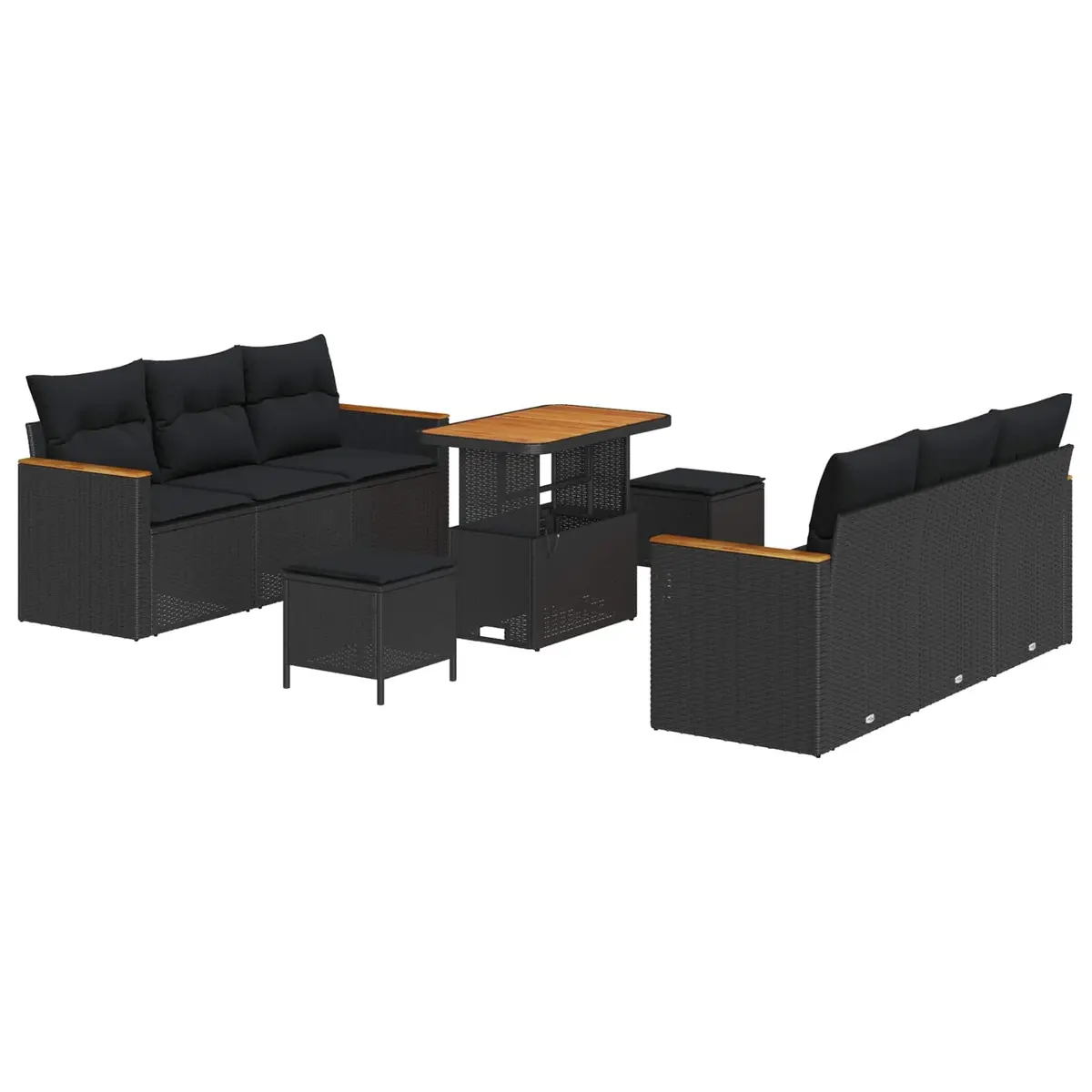 9-Piece Outdoor Garden Sofa Set in Black Rattan