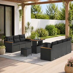 10-Piece Black Rattan Garden Sofa Set for Outdoor Comfort