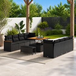 Stylish 11-Piece Black Modular Garden Sofa Set