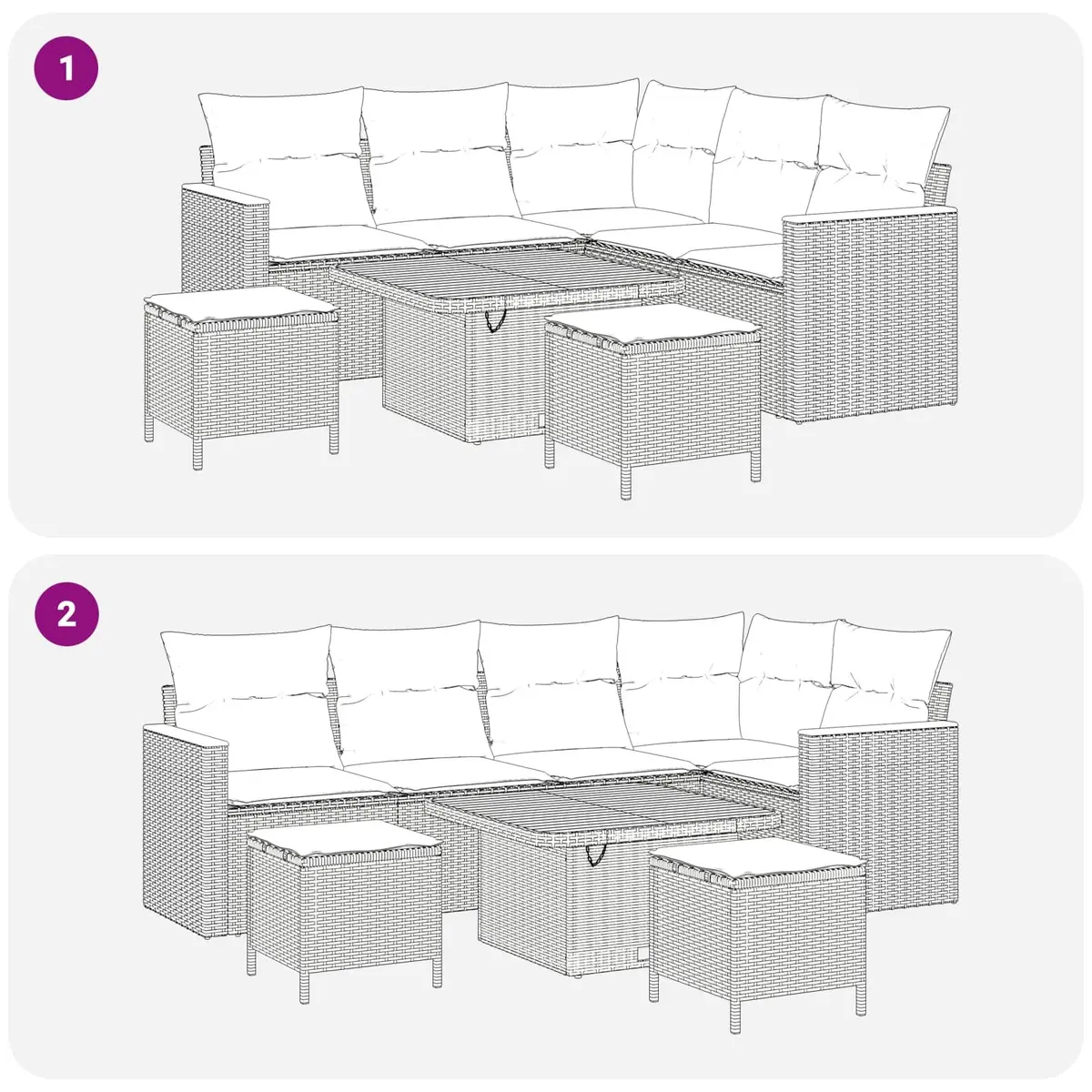 Modular 8-Piece Black Poly Rattan Garden Sofa Set