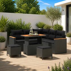 Black Poly Rattan 8-Piece Garden Sofa Set for Outdoor Use