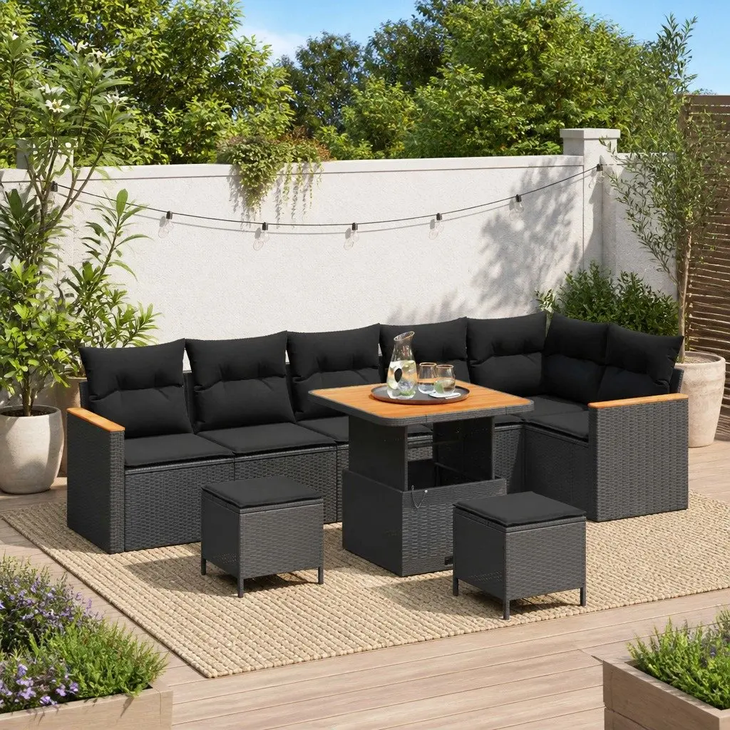Black 9-Piece Garden Sofa Set for Outdoor Spaces