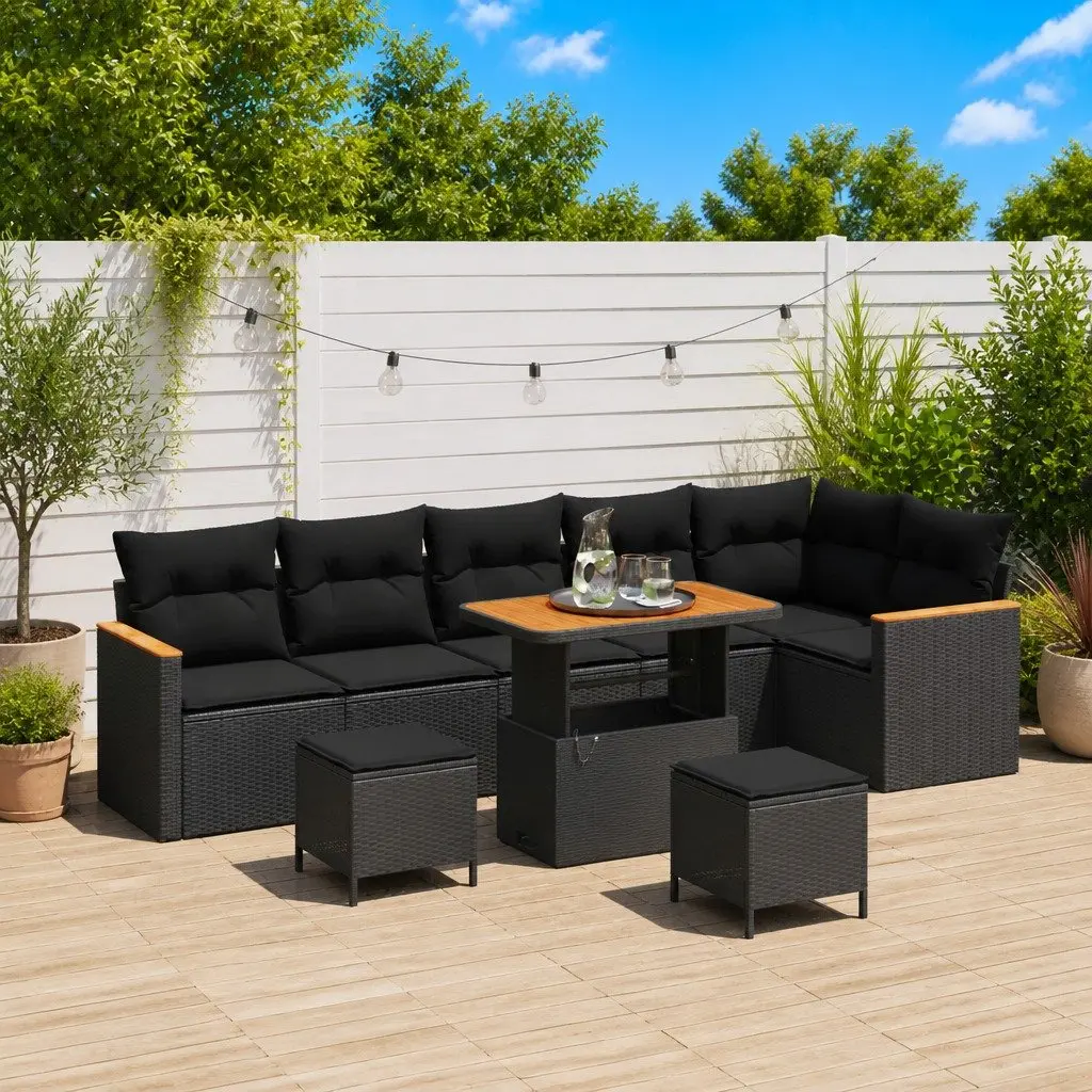 Black Modular Garden Sofa Set 9 pcs