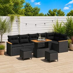 Premium Black Modular Garden Sofa Set 9 pcs