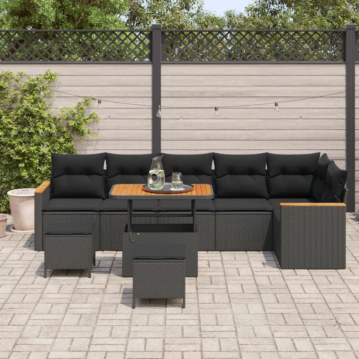 Black Modular Garden Sofa Set 9 pcs