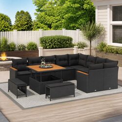Stylish 12 Piece Black Poly Rattan Outdoor Sofa Set