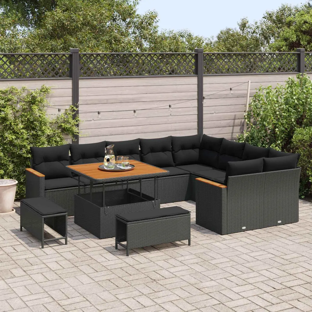 12 Piece Black Poly Rattan Outdoor Sofa Set