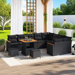 Black 12-Piece Rattan Garden Sofa Set for Outdoors