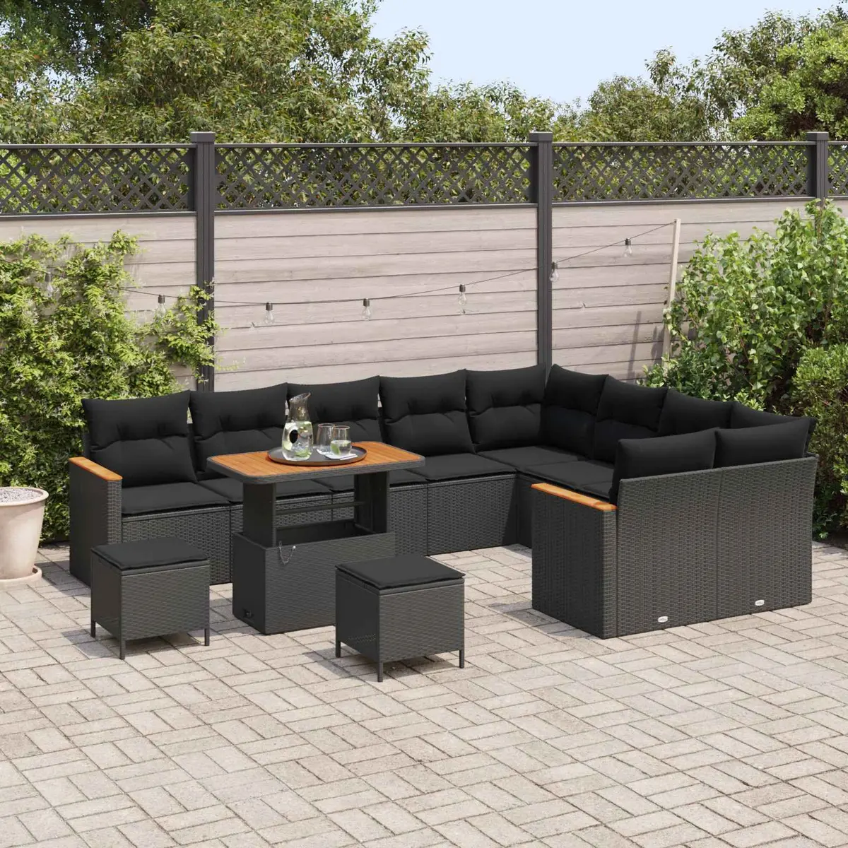 Black Garden Sofa Set 12 Pieces Outdoor Lounge