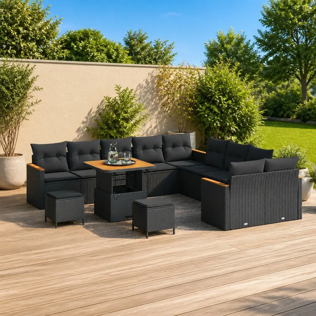 13-Piece Modular Outdoor Sofa Set in Black