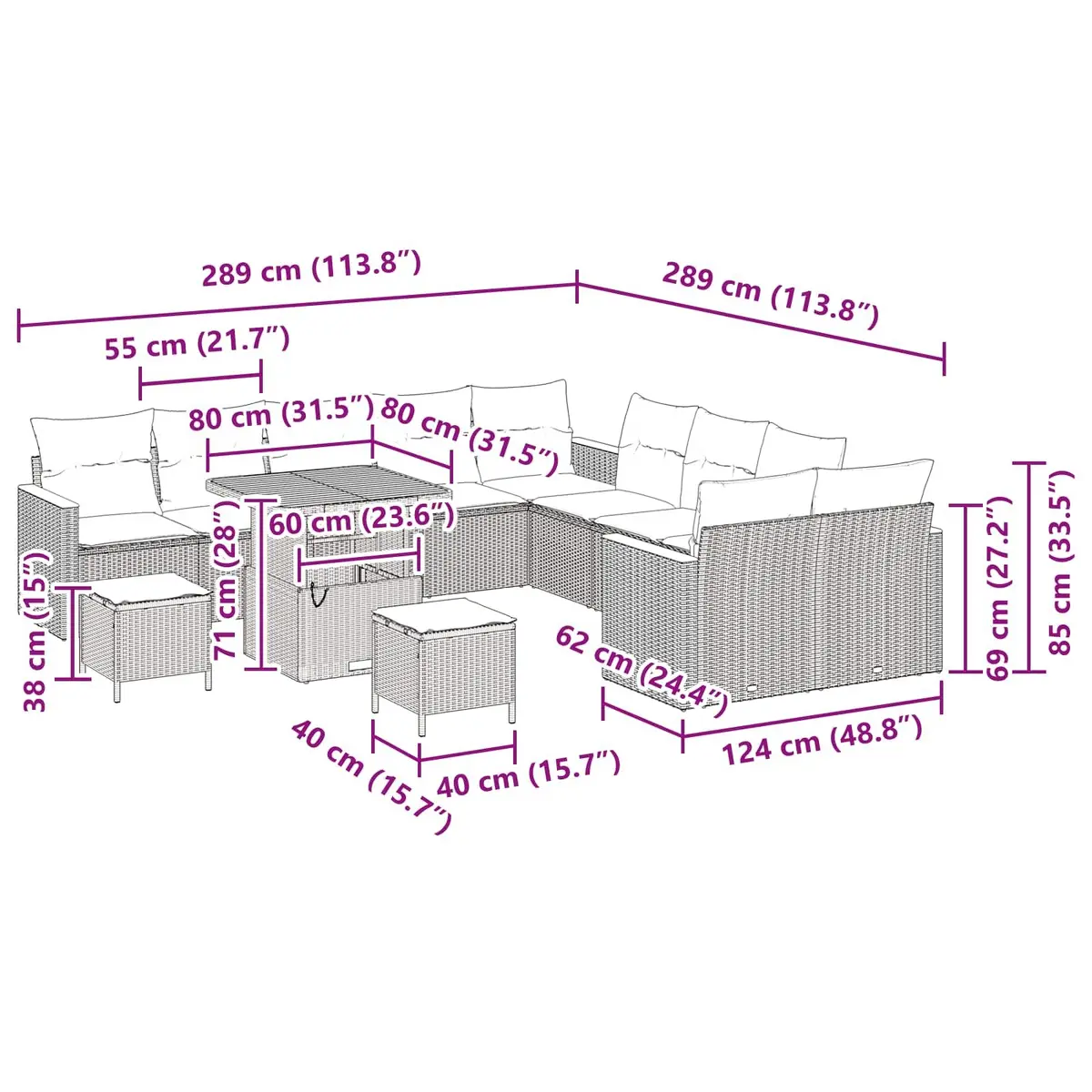 13-Piece Modular Outdoor Sofa Set in Black