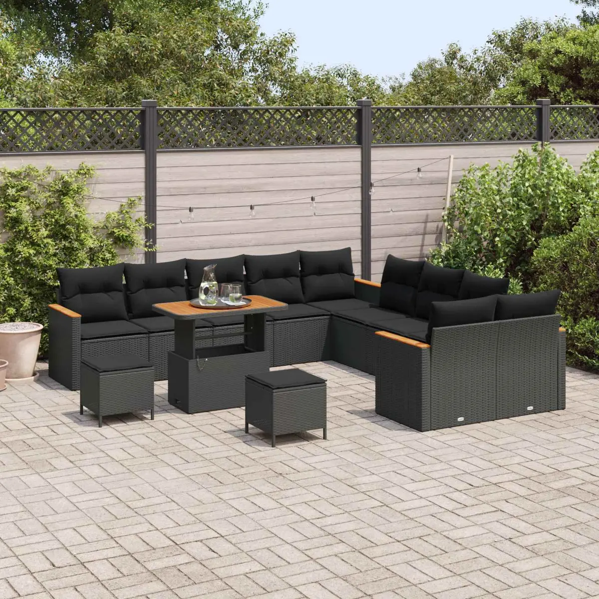 Modular 13-Piece Garden Sofa Set with Durable Black Rattan