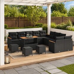14-Piece Black Garden Sofa Set with Modular Design