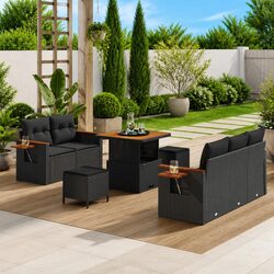 Black Modular Patio Furniture 8-Piece Garden Sofa Set