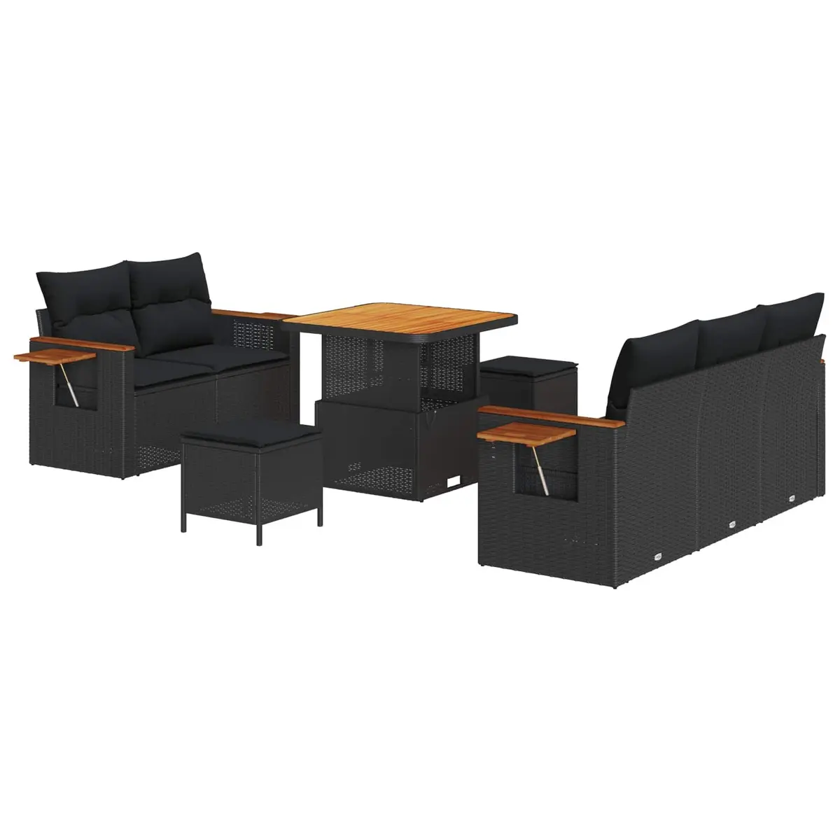 Black Modular Patio Furniture 8-Piece Garden Sofa Set