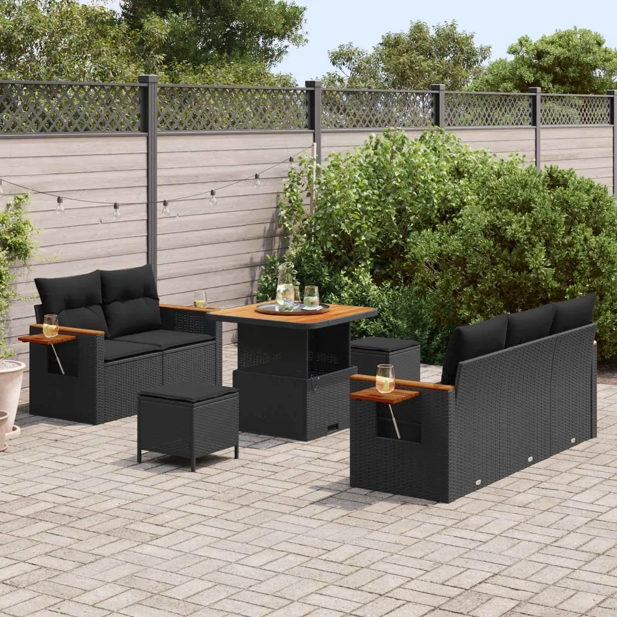 Black Modular Patio Furniture 8-Piece Garden Sofa Set