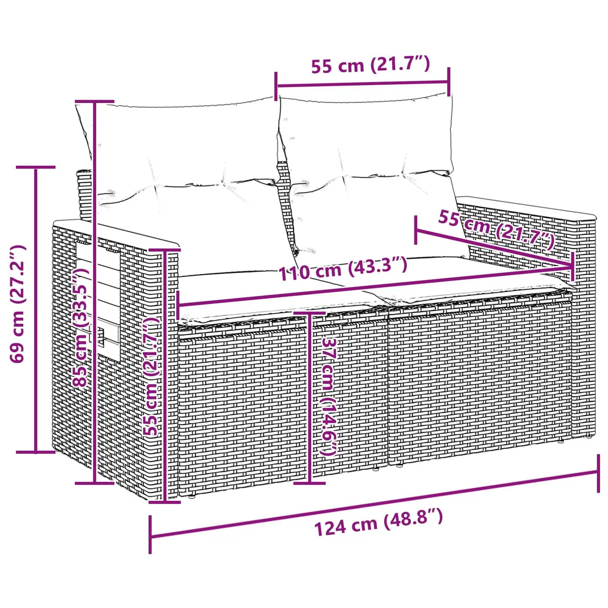 Black Modular Garden Sofa Set 8 pcs Poly Rattan Furniture