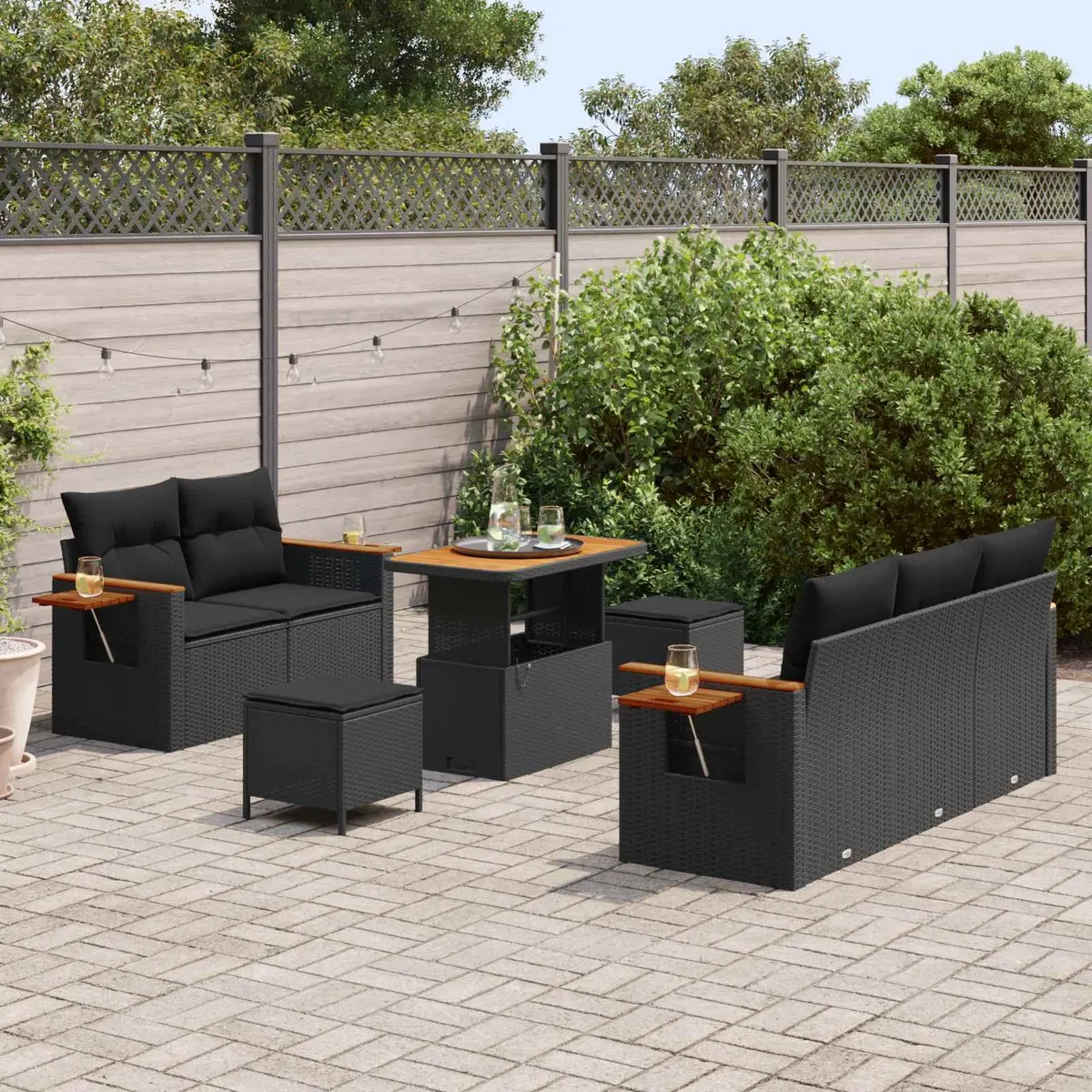Black Modular Garden Sofa Set 8 pcs Poly Rattan Furniture