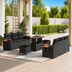 Modular Black Rattan Garden Sofa Set 9 Pieces
