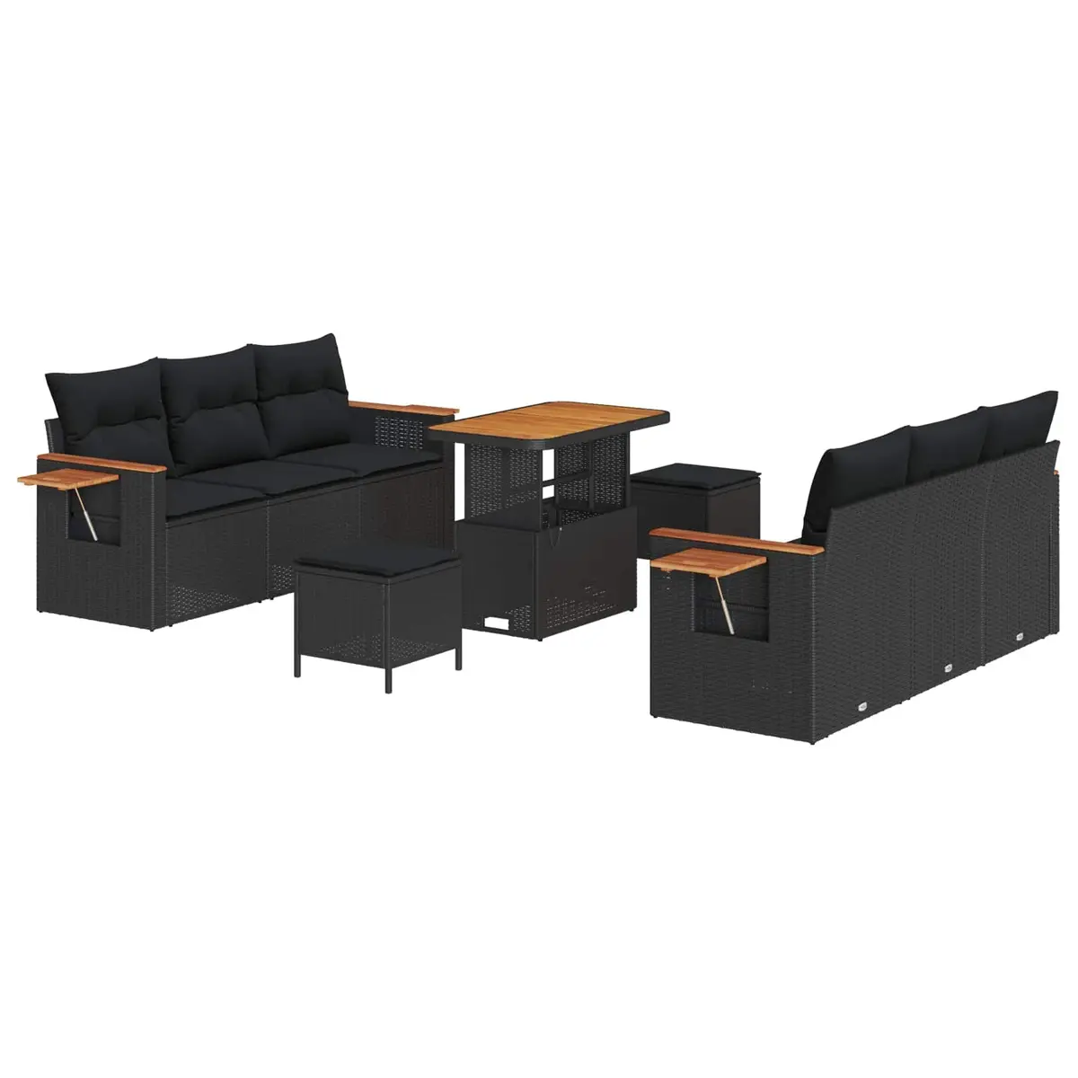 Modular Black Rattan Garden Sofa Set 9 Pieces