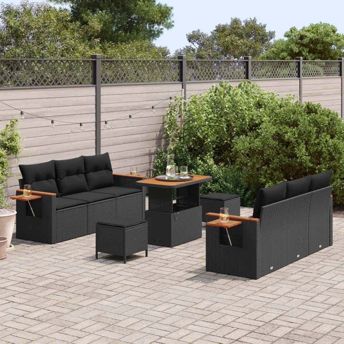 Modular Black Rattan Garden Sofa Set 9 Pieces