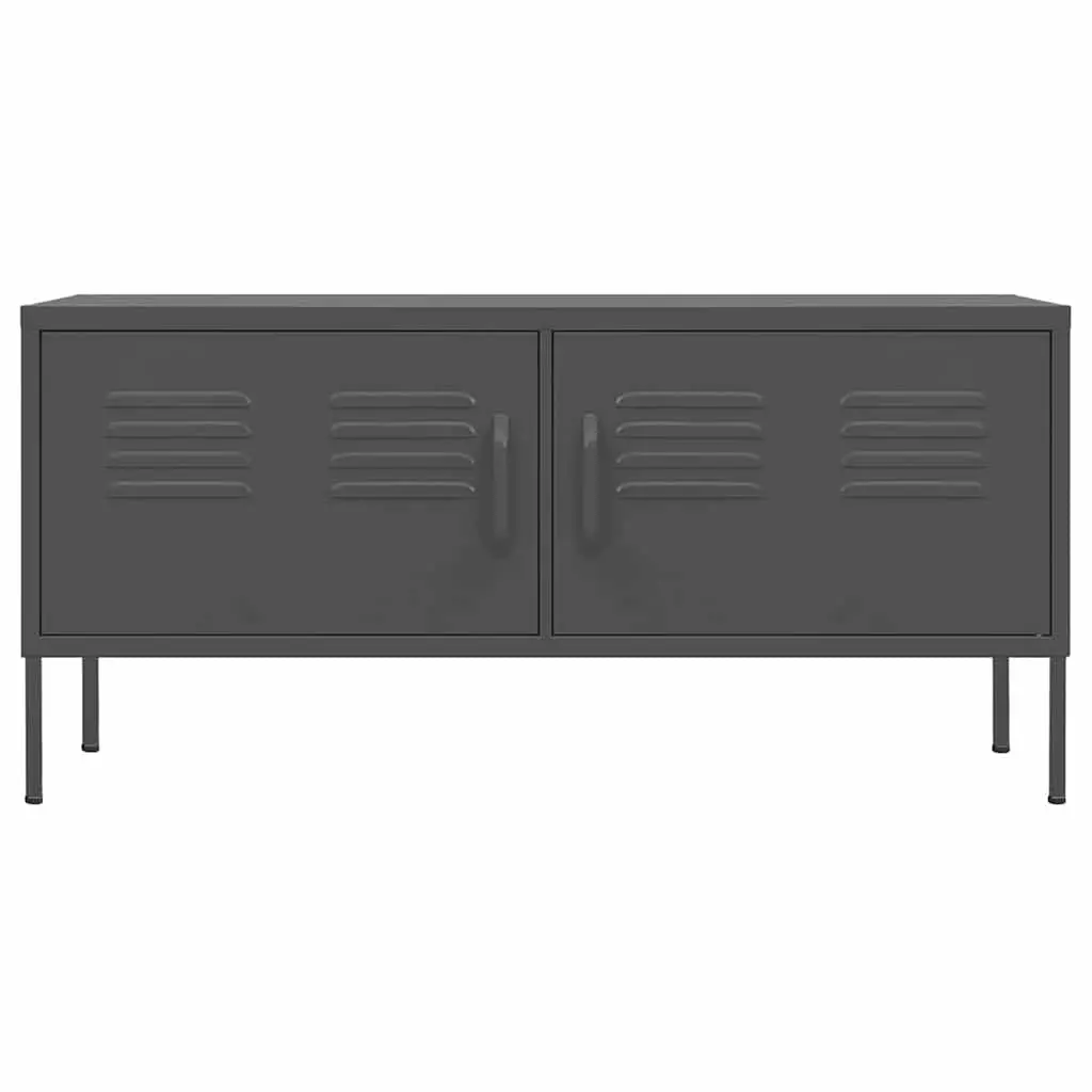 TV Cabinet Steel 105cm Anthracite Living Room Storage Unit with Doors Shelves