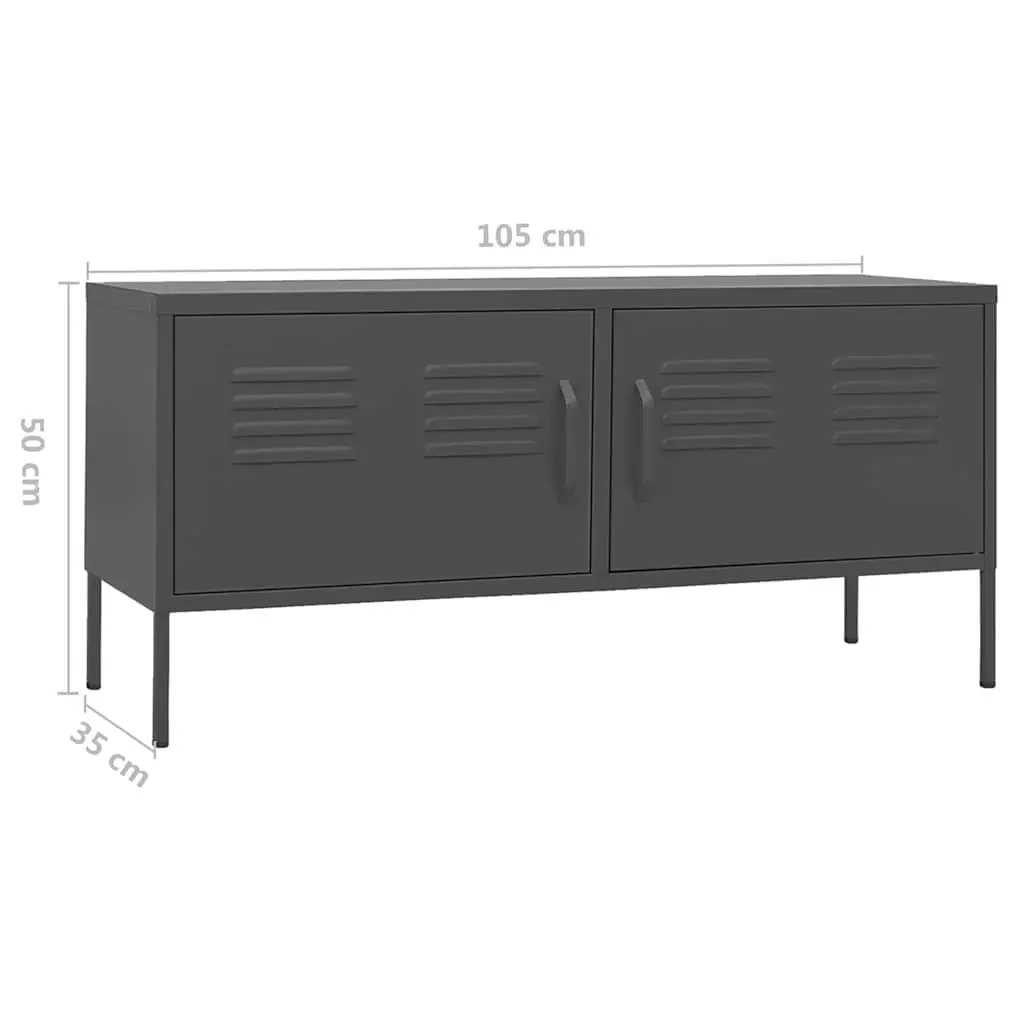 TV Cabinet Steel 105cm Anthracite Living Room Storage Unit with Doors Shelves