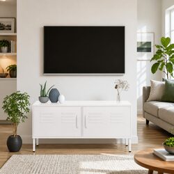 Durable White TV Cabinet for Living Room Storage