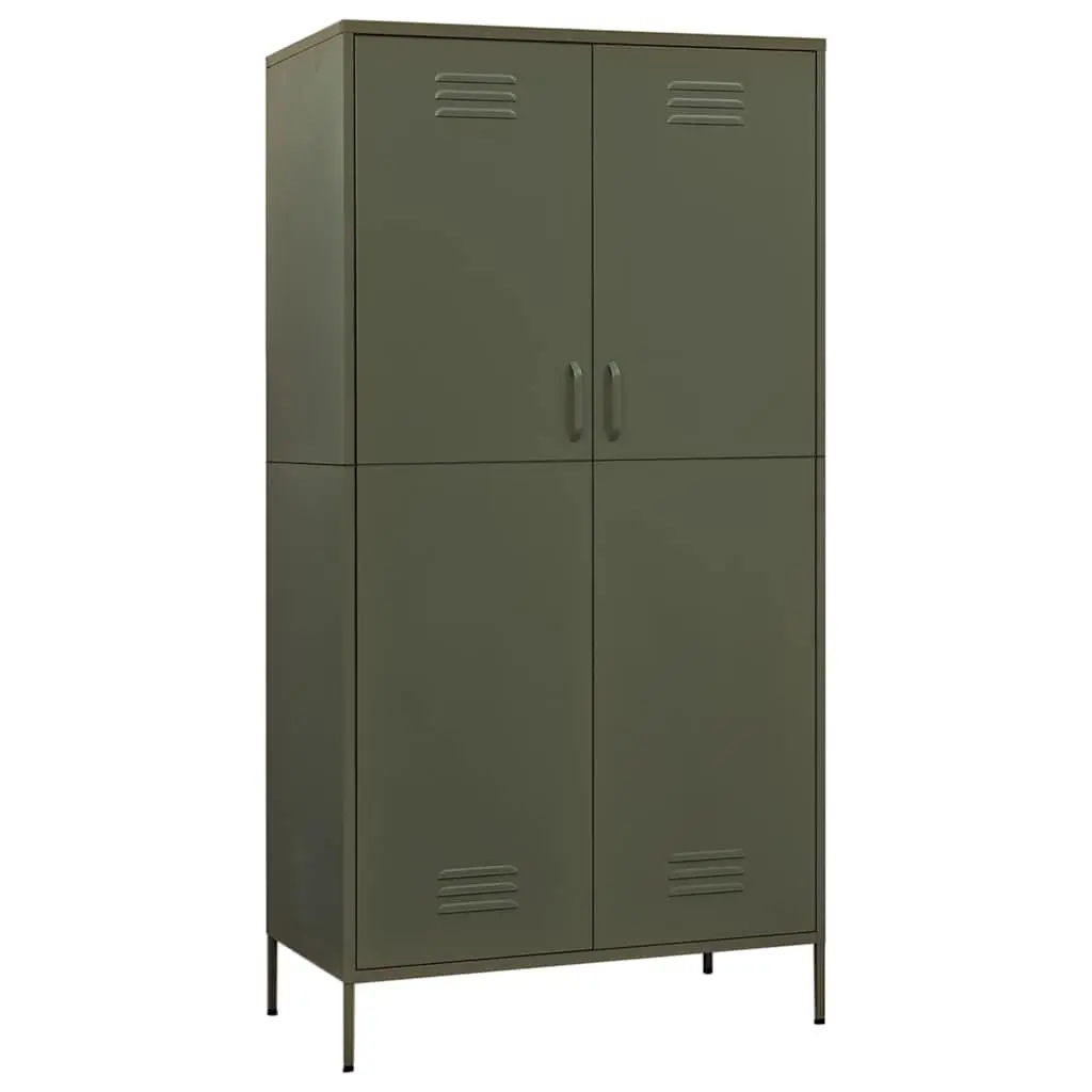 Steel Wardrobe Cupboard Cabinet Adjustable Shelves Hanging Rod Olive Green