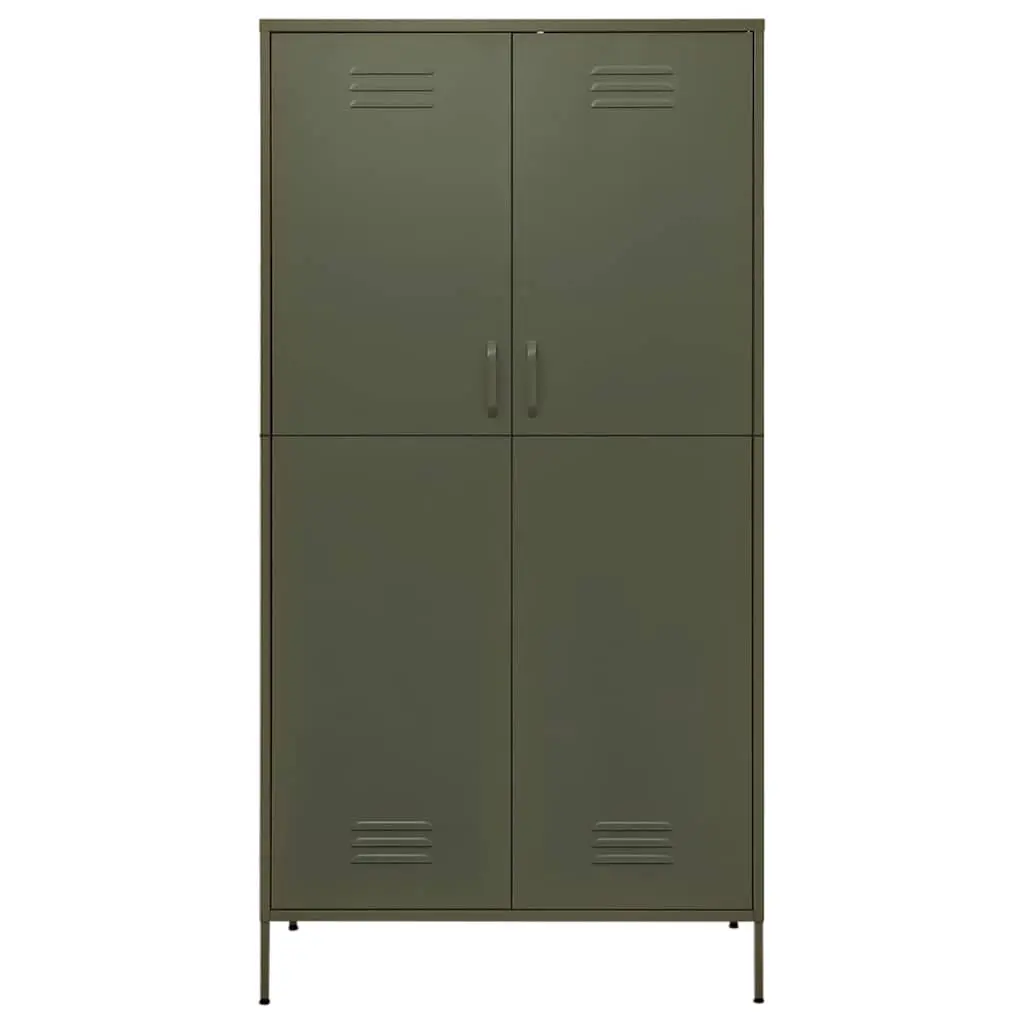 Steel Wardrobe Cupboard Cabinet Adjustable Shelves Hanging Rod Olive Green