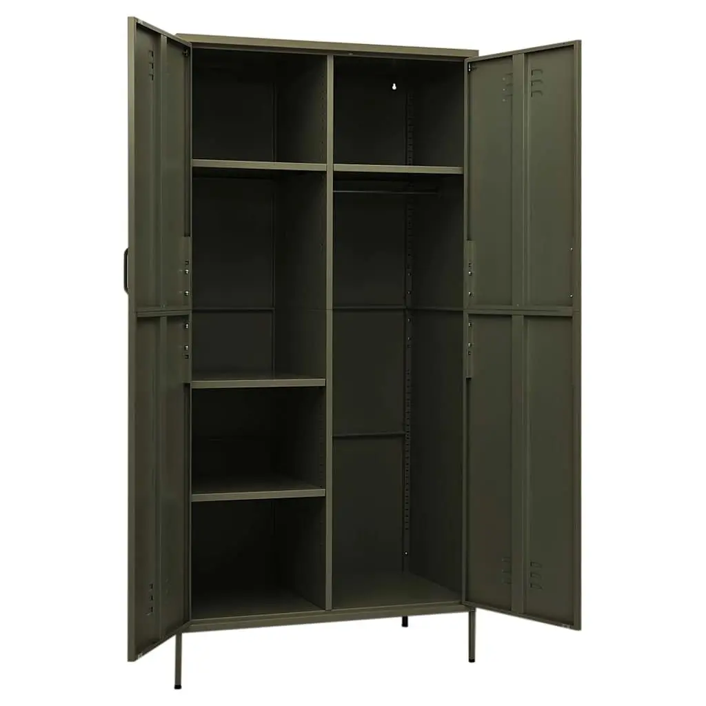 Steel Wardrobe Cupboard Cabinet Adjustable Shelves Hanging Rod Olive Green