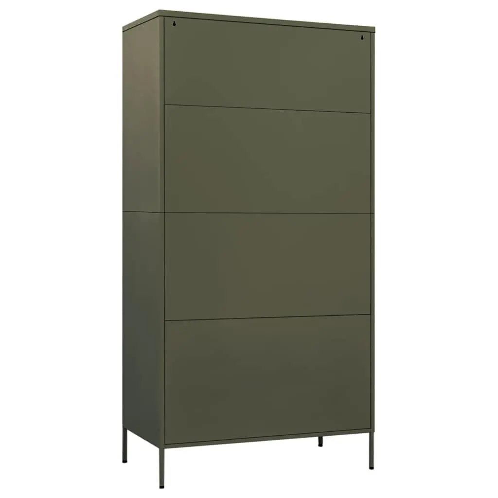 Steel Wardrobe Cupboard Cabinet Adjustable Shelves Hanging Rod Olive Green