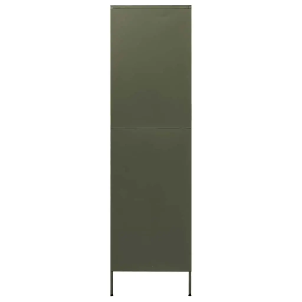 Steel Wardrobe Cupboard Cabinet Adjustable Shelves Hanging Rod Olive Green