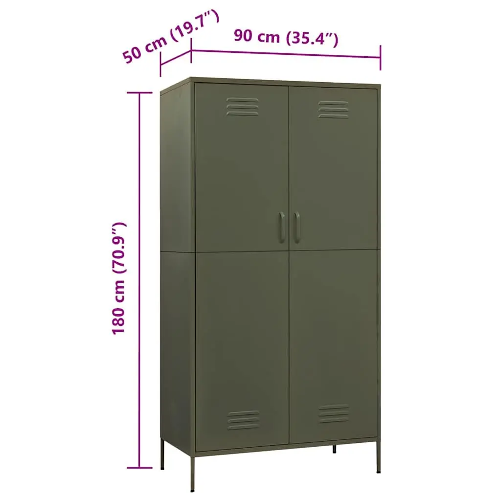 Steel Wardrobe Cupboard Cabinet Adjustable Shelves Hanging Rod Olive Green