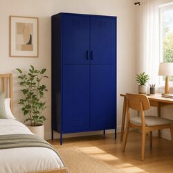 Blue Steel Wardrobe Cabinet with 4 Adjustable Shelves