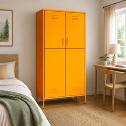 Durable Yellow Steel Wardrobe Cabinet with Adjustable Shelves