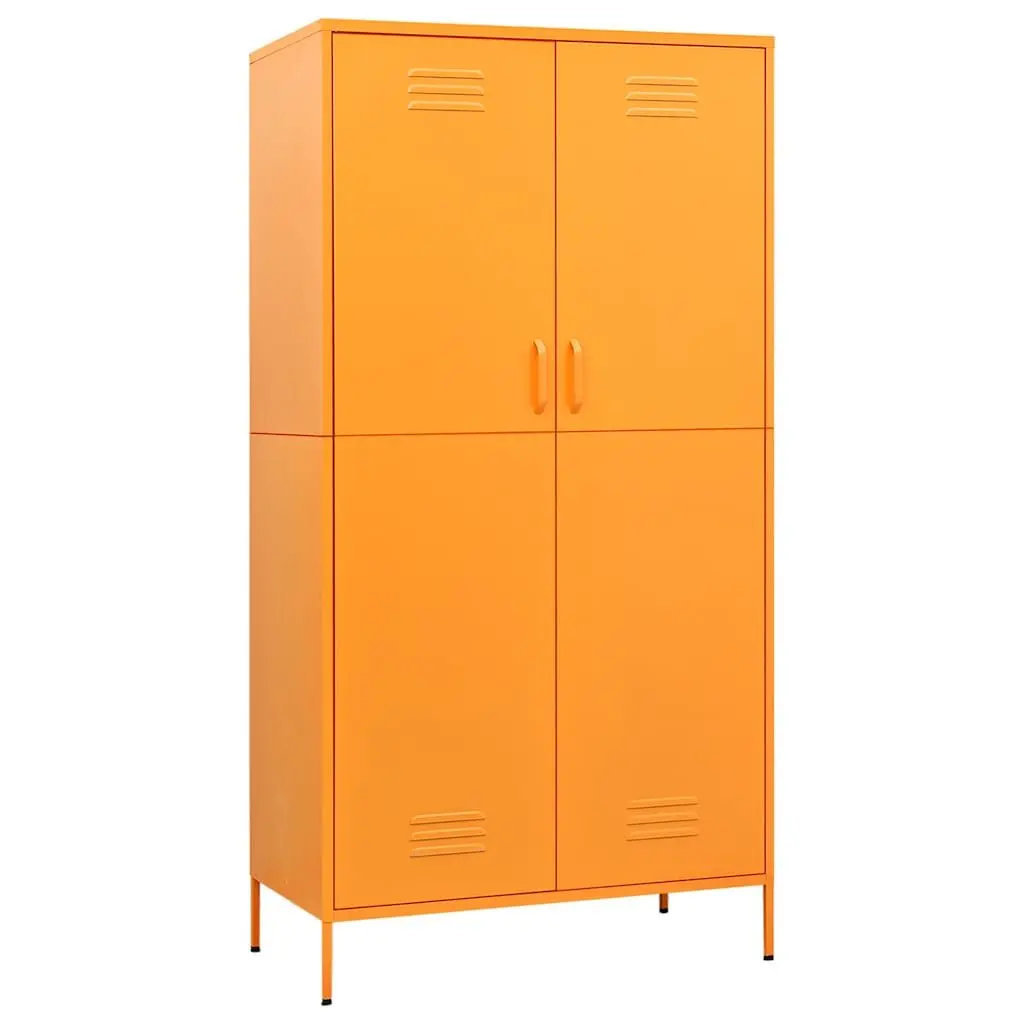 Steel Wardrobe Cabinet Yellow 90x50x180cm with Adjustable Shelves and Hanging Rod