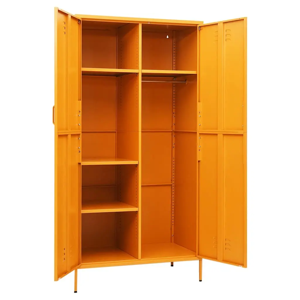 Steel Wardrobe Cabinet Yellow 90x50x180cm with Adjustable Shelves and Hanging Rod