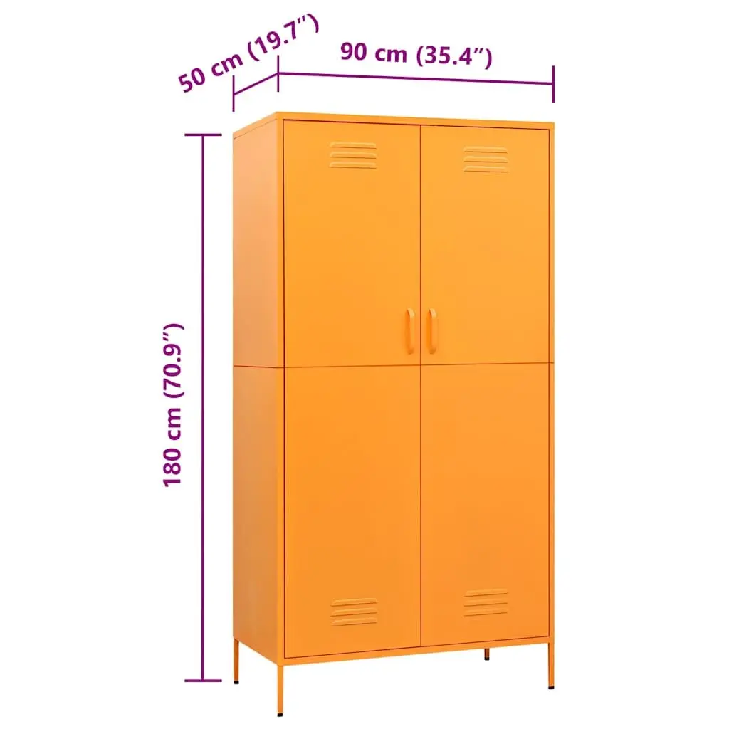 Steel Wardrobe Cabinet Yellow 90x50x180cm with Adjustable Shelves and Hanging Rod