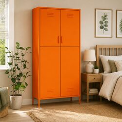 Durable Orange Steel Wardrobe Cabinet with Shelves