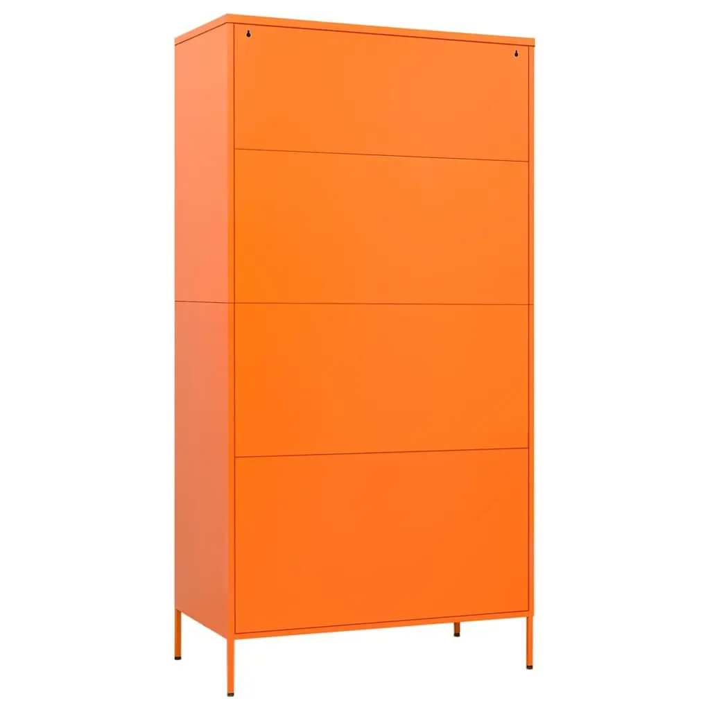 Steel Wardrobe Cabinet 90W x 50D x 180H cm Orange with Hanging Rod and Adjustable Shelves