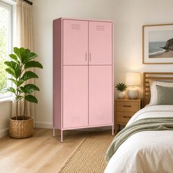 Durable Pink Wardrobe Cabinet 90x50x180cm with Adjustable Shelves