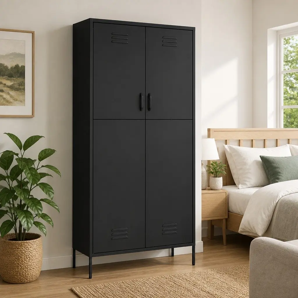 Anthracite Steel Storage Cabinet with Hanging Rod 90x50x180 cm