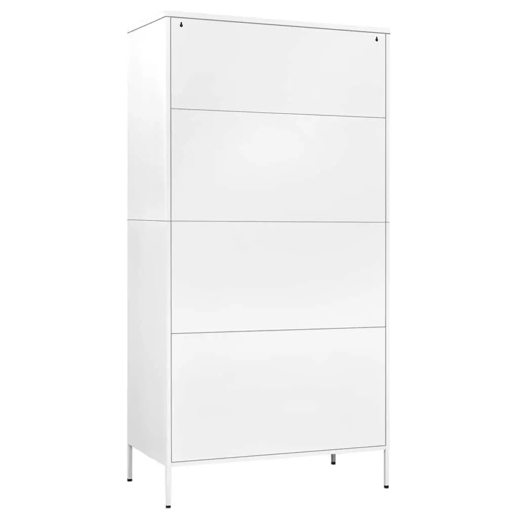 White Steel Wardrobe with 4 Shelves and Hanging Rod