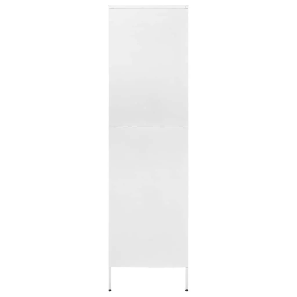 White Steel Wardrobe with 4 Shelves and Hanging Rod