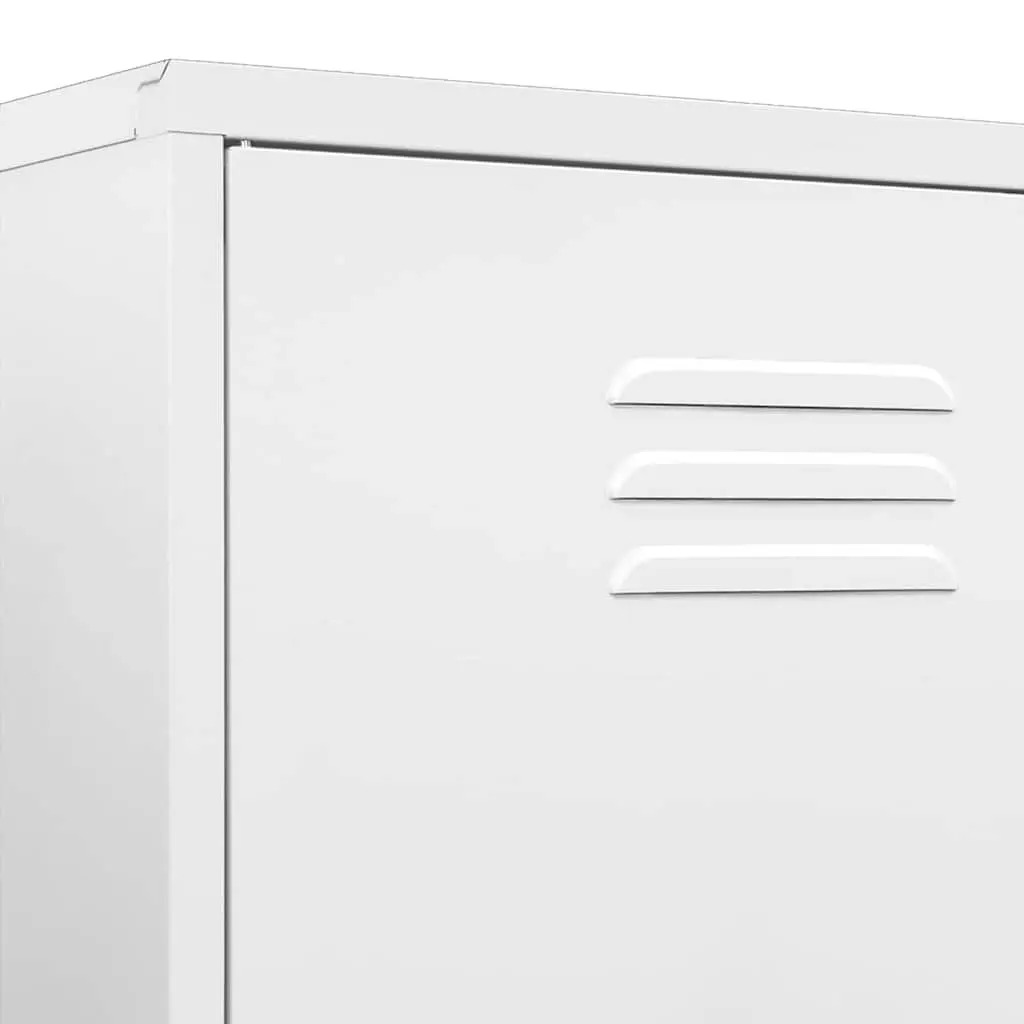 White Steel Wardrobe with 4 Shelves and Hanging Rod