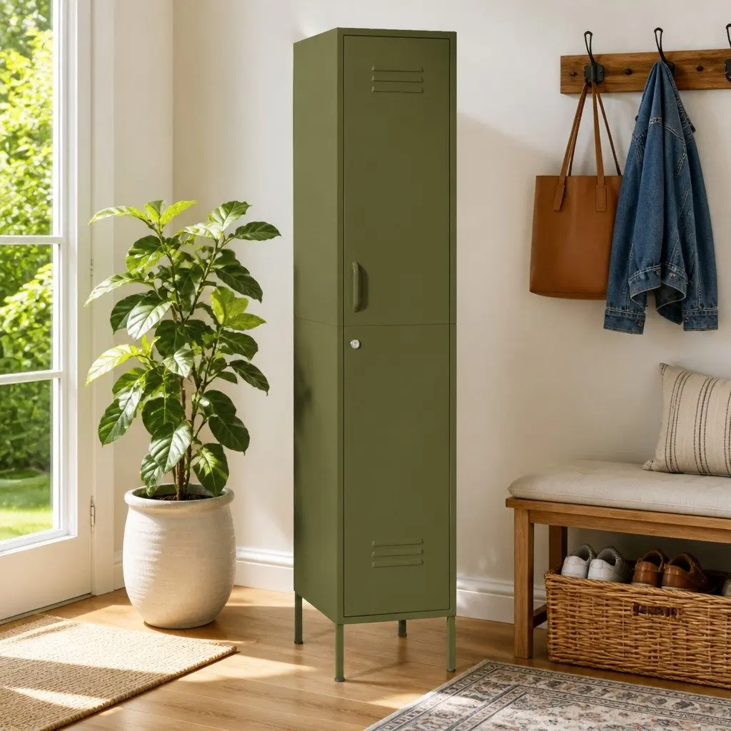 Locker Cabinet Steel 4 Adjustable Shelves Green